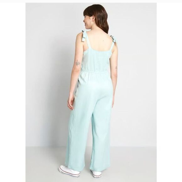 NWT ModCloth Every Waking Momentum Jumpsuit Linen blend light bluegreen size S - Picture 8 of 10